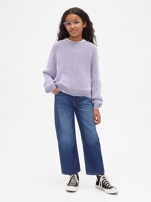 Calça jeans infantil cropped ultramacia e relaxada de cintura média Calça jeans infantil cropped ultramacia e relaxada de cintura média