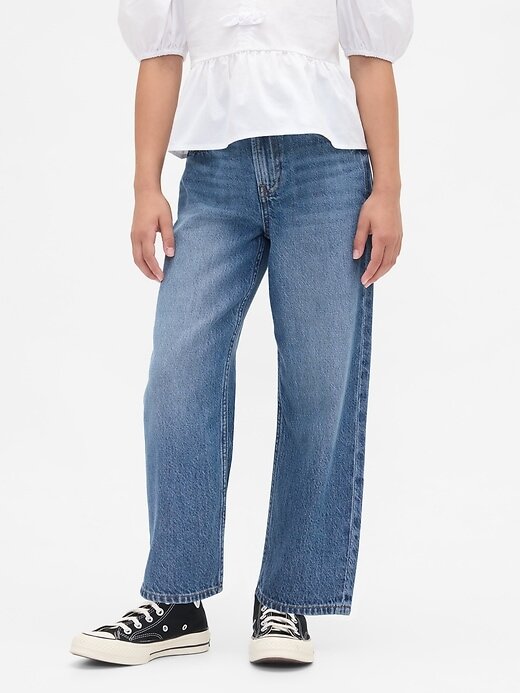 Calça jeans infantil cropped ultramacia e relaxada de cintura média Calça jeans infantil cropped ultramacia e relaxada de cintura média