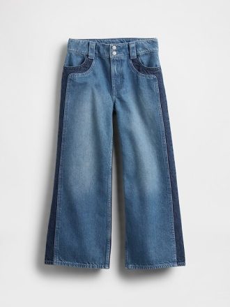 Calça jeans infantil de cintura alta e perna larga no tornozelo