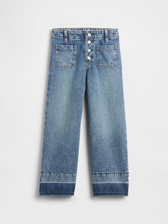 Calça jeans infantil de cintura alta e perna larga no tornozelo