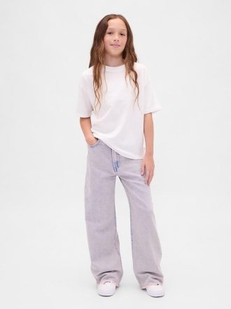 Calça jeans infantil de cintura baixa e perna larga