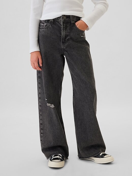 Calça jeans infantil de cintura baixa e perna larga Calça jeans infantil de cintura baixa e perna larga