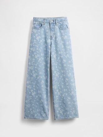 Calça jeans infantil de cintura baixa e perna larga Calça jeans infantil de cintura baixa e perna larga