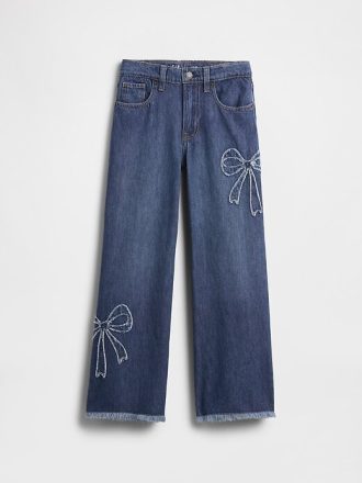 Calça jeans infantil de cintura baixa e perna larga Calça jeans infantil de cintura baixa e perna larga