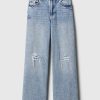 Calça jeans infantil de cintura baixa e perna larga Calça jeans infantil de cintura baixa e perna larga