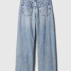 Calça jeans infantil de cintura baixa e perna larga Calça jeans infantil de cintura baixa e perna larga