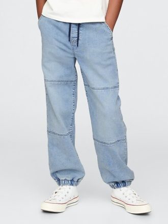 Calça jeans infantil de tricô relaxada e fácil