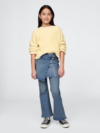 Calça jeans infantil flare com saia envelope