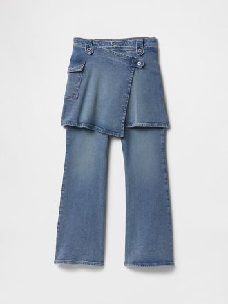 Calça jeans infantil flare com saia envelope