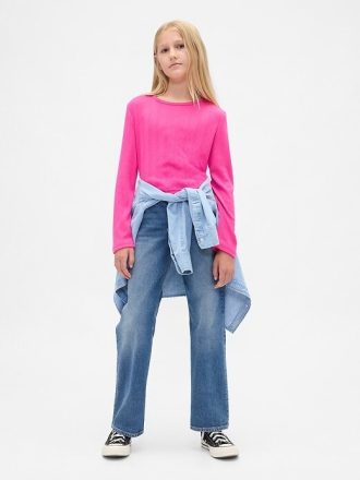 Calça jeans infantil reta e relaxada de cintura baixa