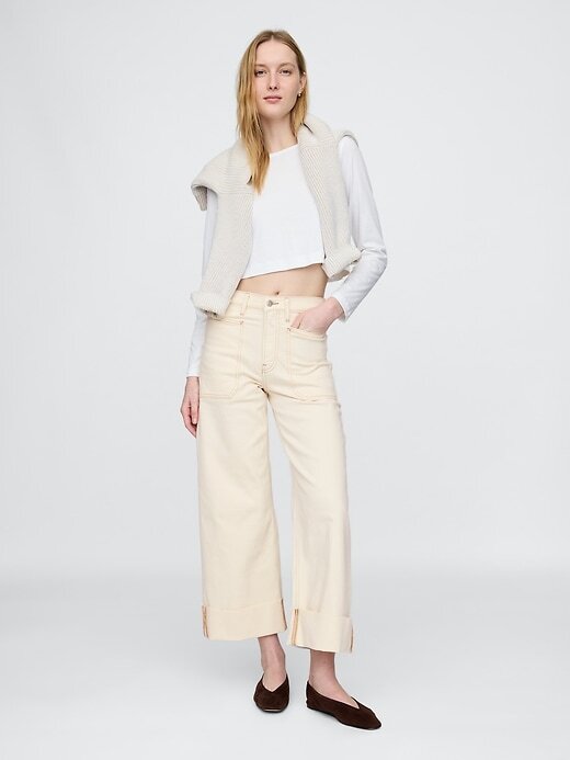 Calça jeans larga de cintura alta com strass e perna larga Calça jeans larga de cintura alta com strass e perna larga