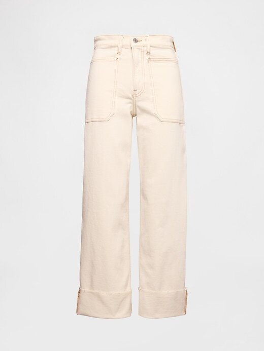 Calça jeans larga de cintura alta com strass e perna larga Calça jeans larga de cintura alta com strass e perna larga