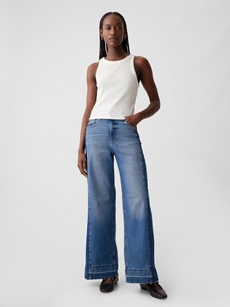 Calça jeans larga de cintura alta com stride