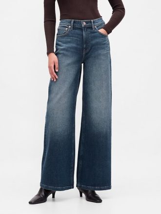 Calça jeans larga de cintura alta com stride