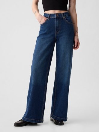 Calça jeans larga de cintura alta com stride