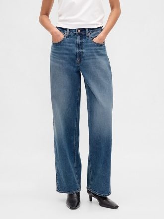 Calça jeans larga de cintura alta dos anos 90