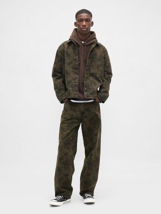 Calça jeans larga de lona floral