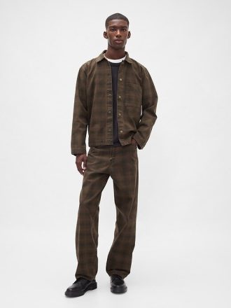 Calça jeans larga de lona xadrez