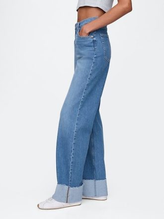 Calça jeans larga dos anos 90 com cintura média e punho