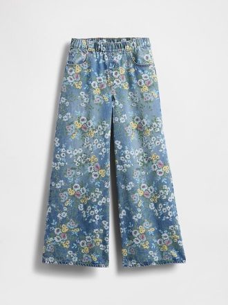 Calça jeans larga infantil floral