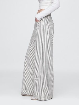 Calça jeans larga listrada de cintura média