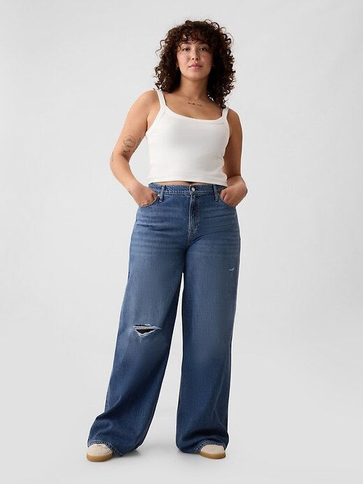 Calça jeans larga ultramacia de cintura média Calça jeans larga ultramacia de cintura média