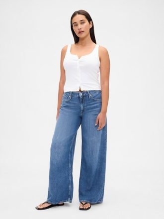 Calça jeans larga ultramacia e de cintura média curvilínea