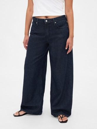 Calça jeans larga ultramacia e de cintura média curvilínea