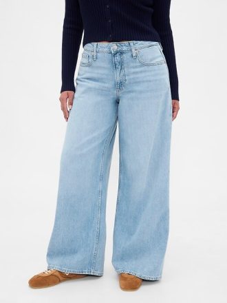 Calça jeans larga ultramacia e de cintura média curvilínea