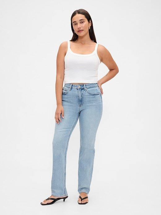 Calça jeans reta e justa curvilínea de cintura alta dos anos 90 Calça jeans reta e justa curvilínea de cintura alta dos anos 90