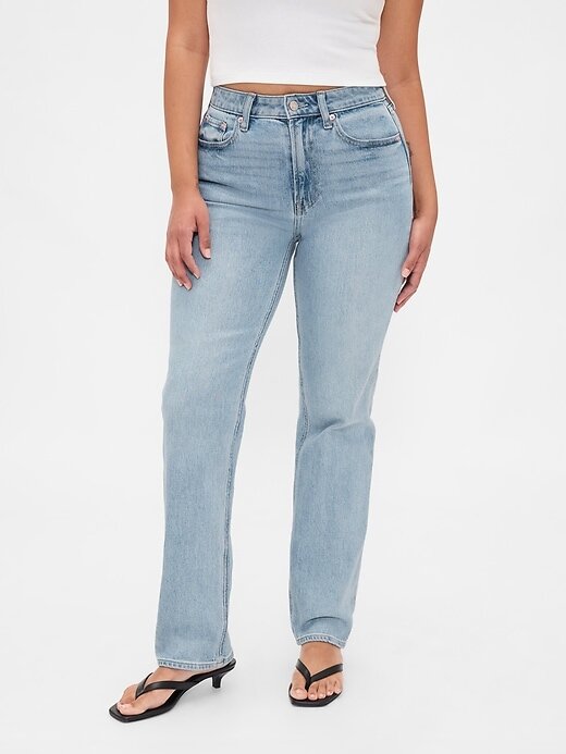 Calça jeans reta e justa curvilínea de cintura alta dos anos 90 Calça jeans reta e justa curvilínea de cintura alta dos anos 90