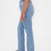 Calça jeans reta e justa curvilínea de cintura alta dos anos 90