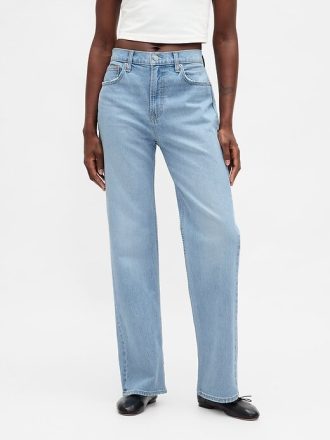 Calça Jeans Reta Relaxada de Cintura Alta