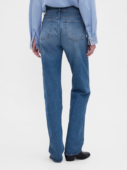 Calça Jeans Reta Relaxada de Cintura Alta Calça Jeans Reta Relaxada de Cintura Alta