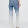 Calça jeans reta slim com decote alto e ombré anos 90