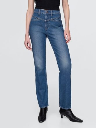 Calça jeans reta slim de cintura alta estilo western dos anos 90