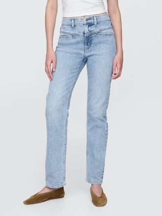 Calça jeans reta slim de cintura alta estilo western dos anos 90