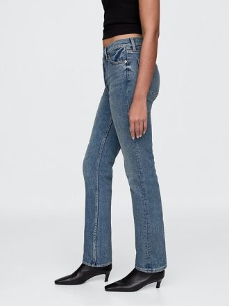 Calça jeans reta slim dos anos 90 com cintura alta e corte cruzado