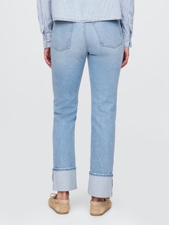 Calça jeans reta slim dos anos 90 com cintura alta e punho