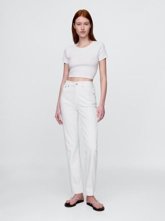 Calça jeans reta slim dos anos 90 de cintura alta