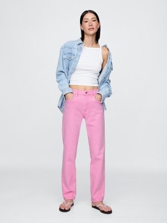 Calça jeans reta slim dos anos 90 de cintura alta