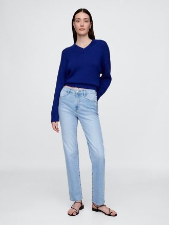 Calça jeans reta slim dos anos 90 de cintura alta