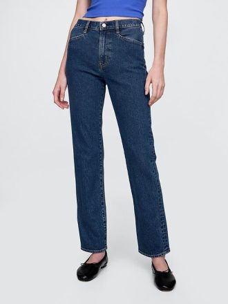 Calça jeans reta slim dos anos 90 de cintura alta