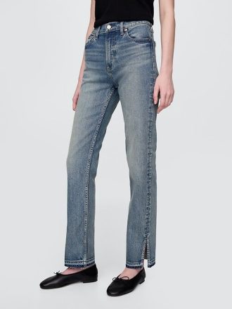 Calça jeans reta slim dos anos 90 de cintura alta