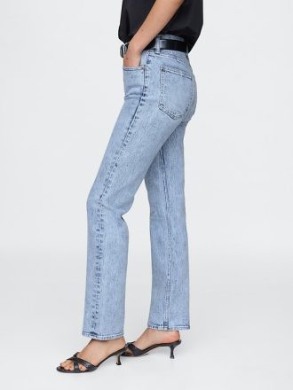 Calça jeans reta slim dos anos 90 de cintura alta