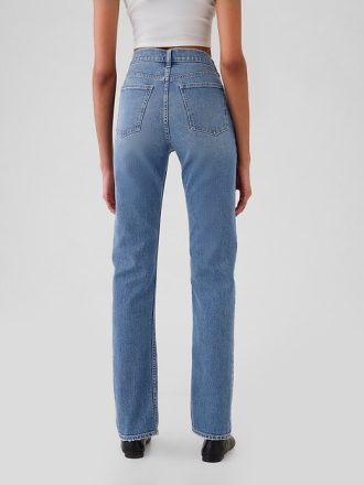 Calça jeans reta slim dos anos 90 de cintura alta