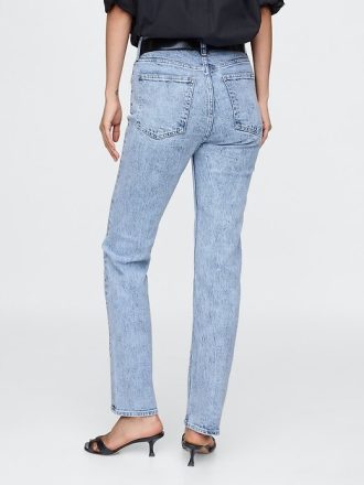 Calça jeans reta slim dos anos 90 de cintura alta