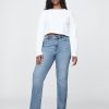 Calça jeans reta slim dos anos 90 de cintura alta