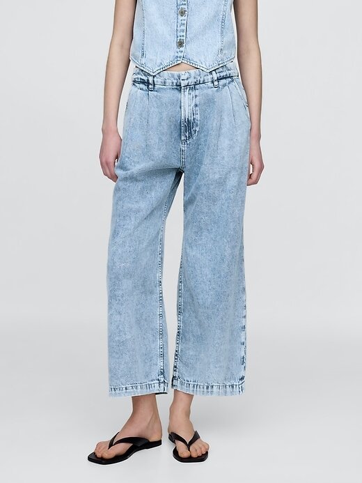 Calça jeans ultramacia de cintura alta 365 com pregas no tornozelo Calça jeans ultramacia de cintura alta 365 com pregas no tornozelo