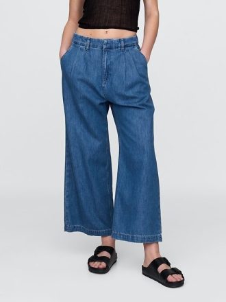 Calça jeans ultramacia de cintura alta 365 com pregas no tornozelo